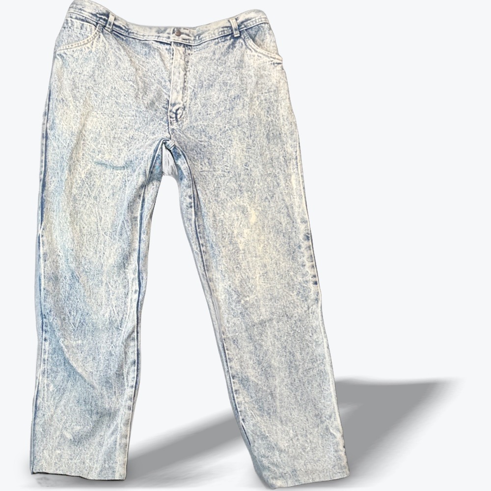 Vintage 80s Acid Wash High Waist Mom Jeans Straight Leg Grunge USA Size 12 to 14